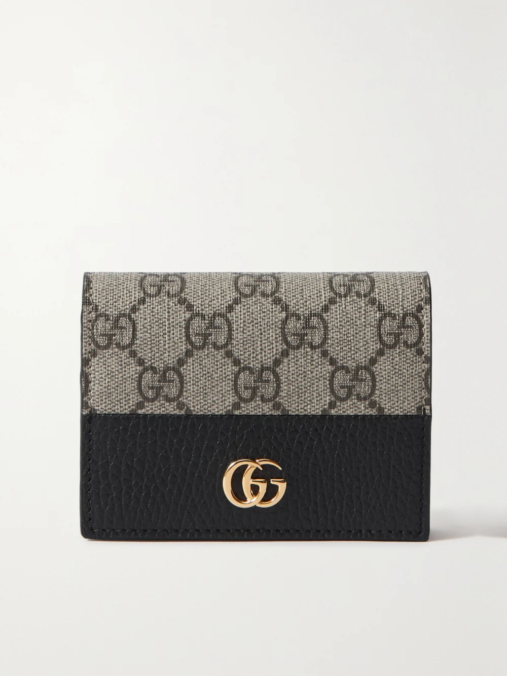 Gucci Gg Marmont Petite Textured-leather and Printed Coated-canvas Wallet in black