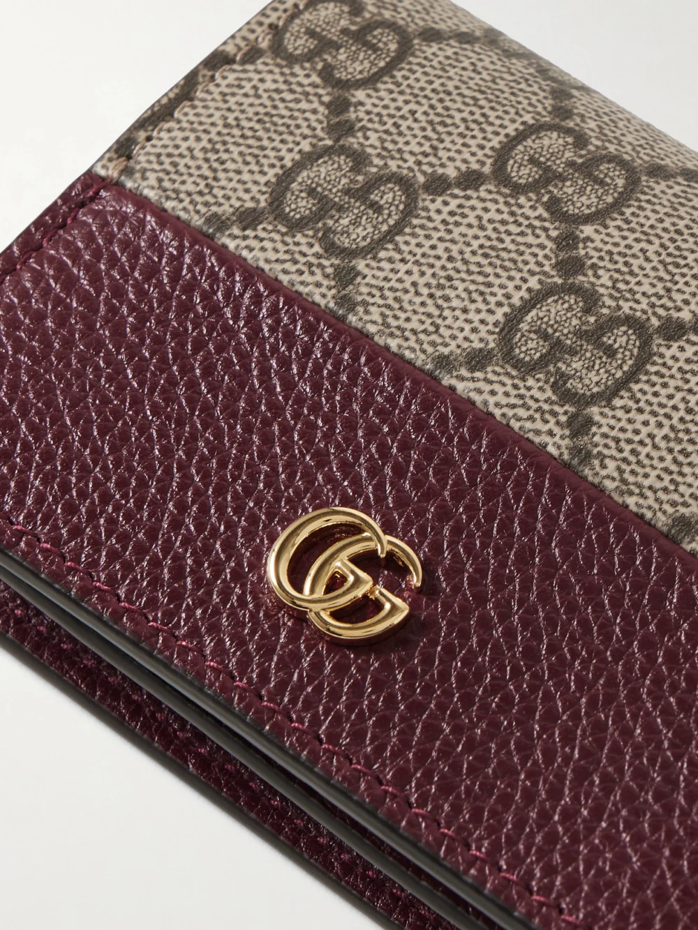 Close-up detail of the Gucci Gg Marmont Petite Textured-leather and Printed Coated-canvas Wallet