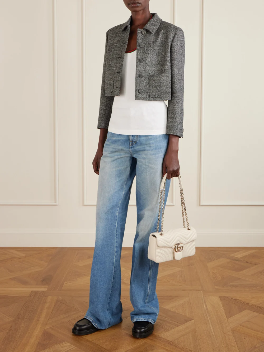 Gucci Gg Marmont Quilted Leather Shoulder Bag, styled view