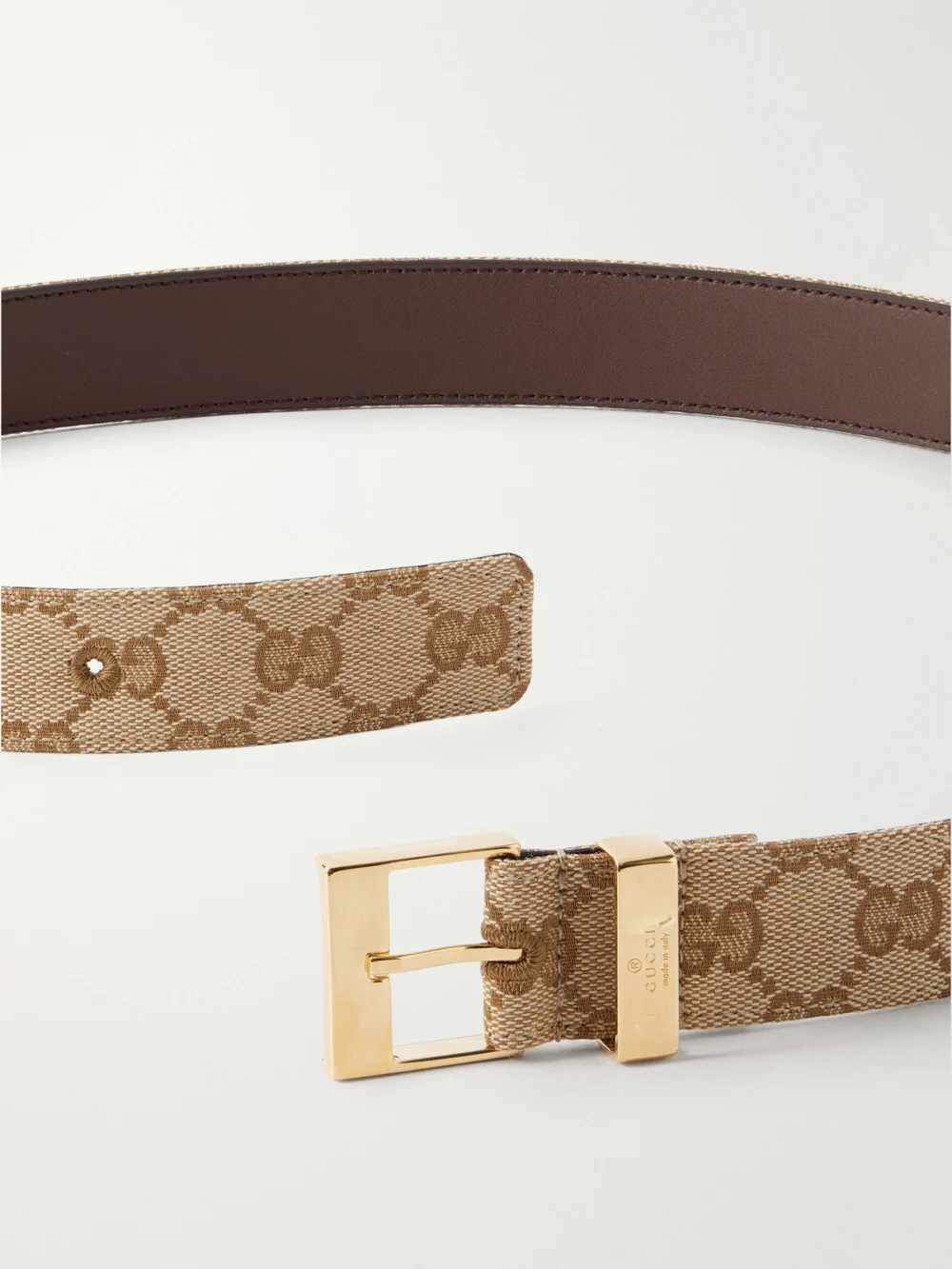 Close-up detail of the Gucci Gg Supreme-jacquard Canvas Belt