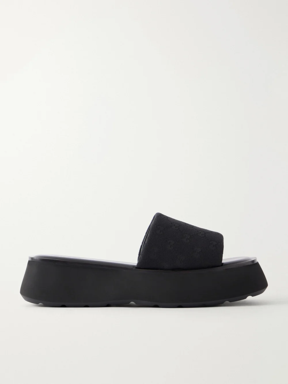 Gucci Gg Supreme-jacquard Leather-trimmed Canvas Platform Slides in black