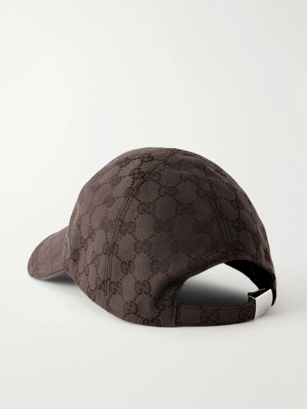 Back view of the Gucci Gg Supreme Leather-trimmed Canvas-jacquard Baseball Cap