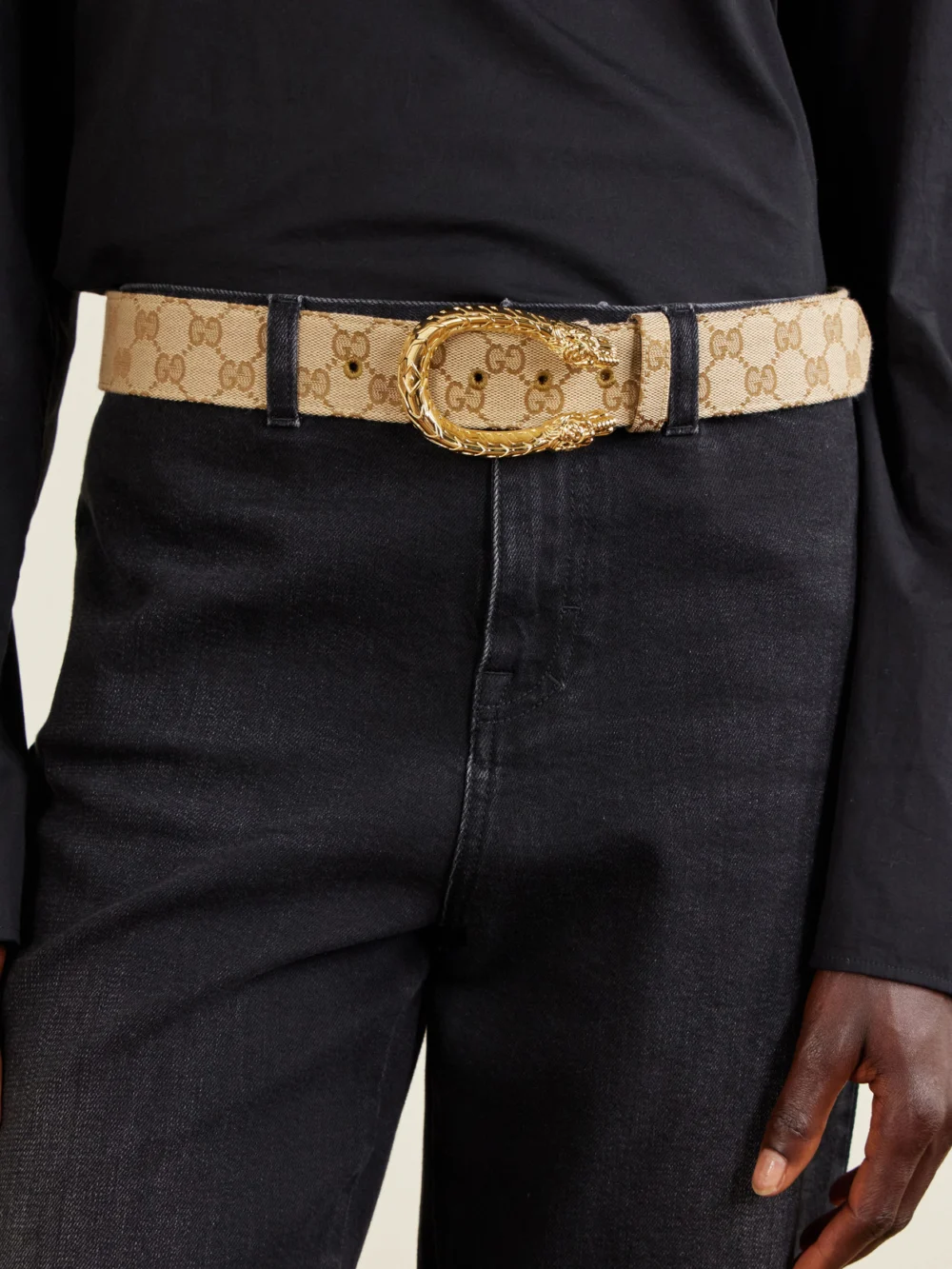 Gucci Gg Supreme Logo-jacquard Belt, styled view