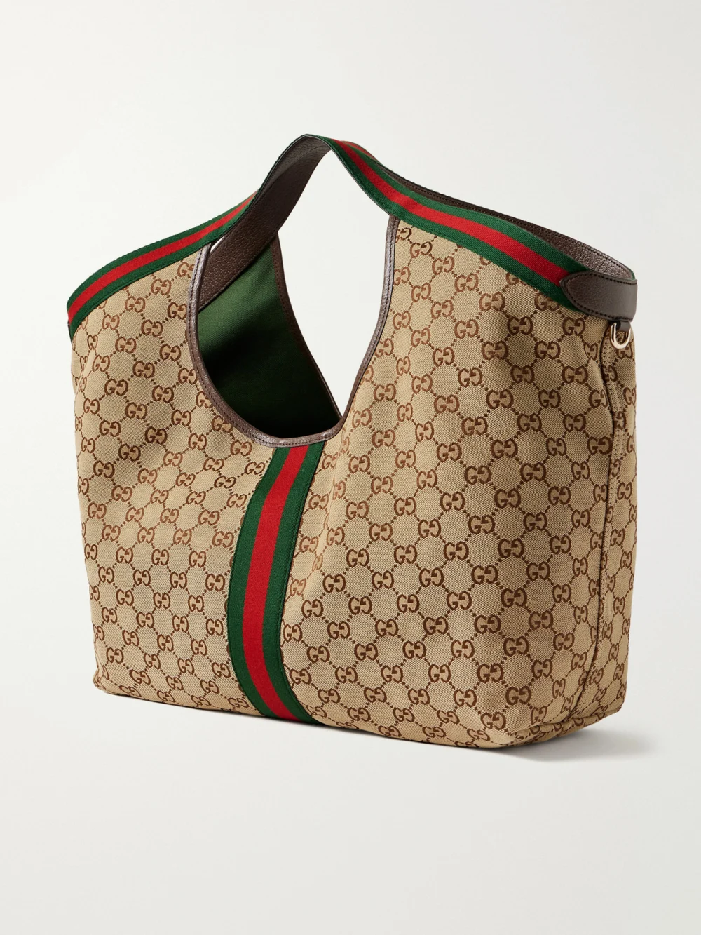 Back view of the Gucci Giglio Large Leather-trimmed Canvas-jacquard Tote