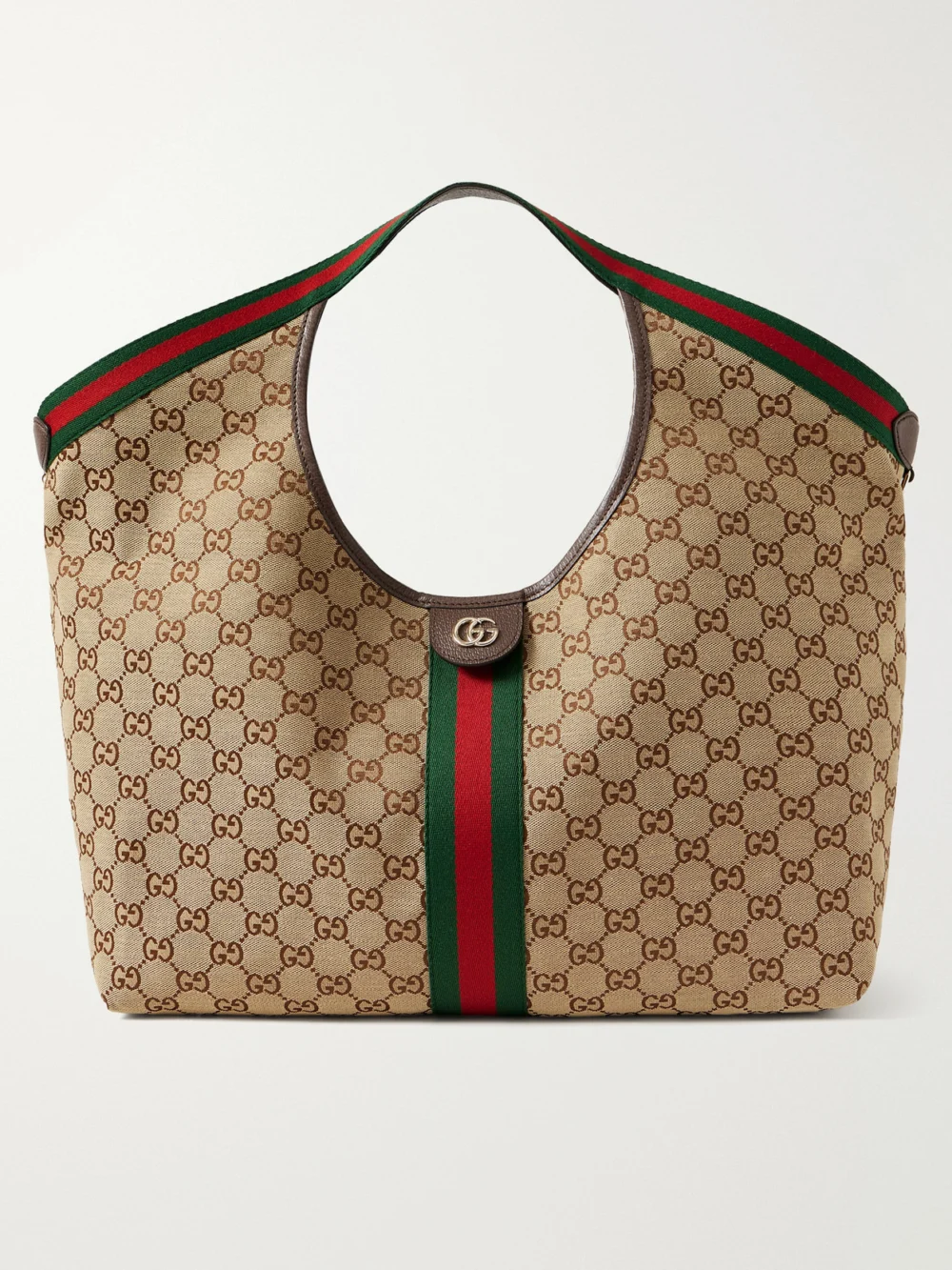 Gucci Giglio Large Leather-trimmed Canvas-jacquard Tote in beige