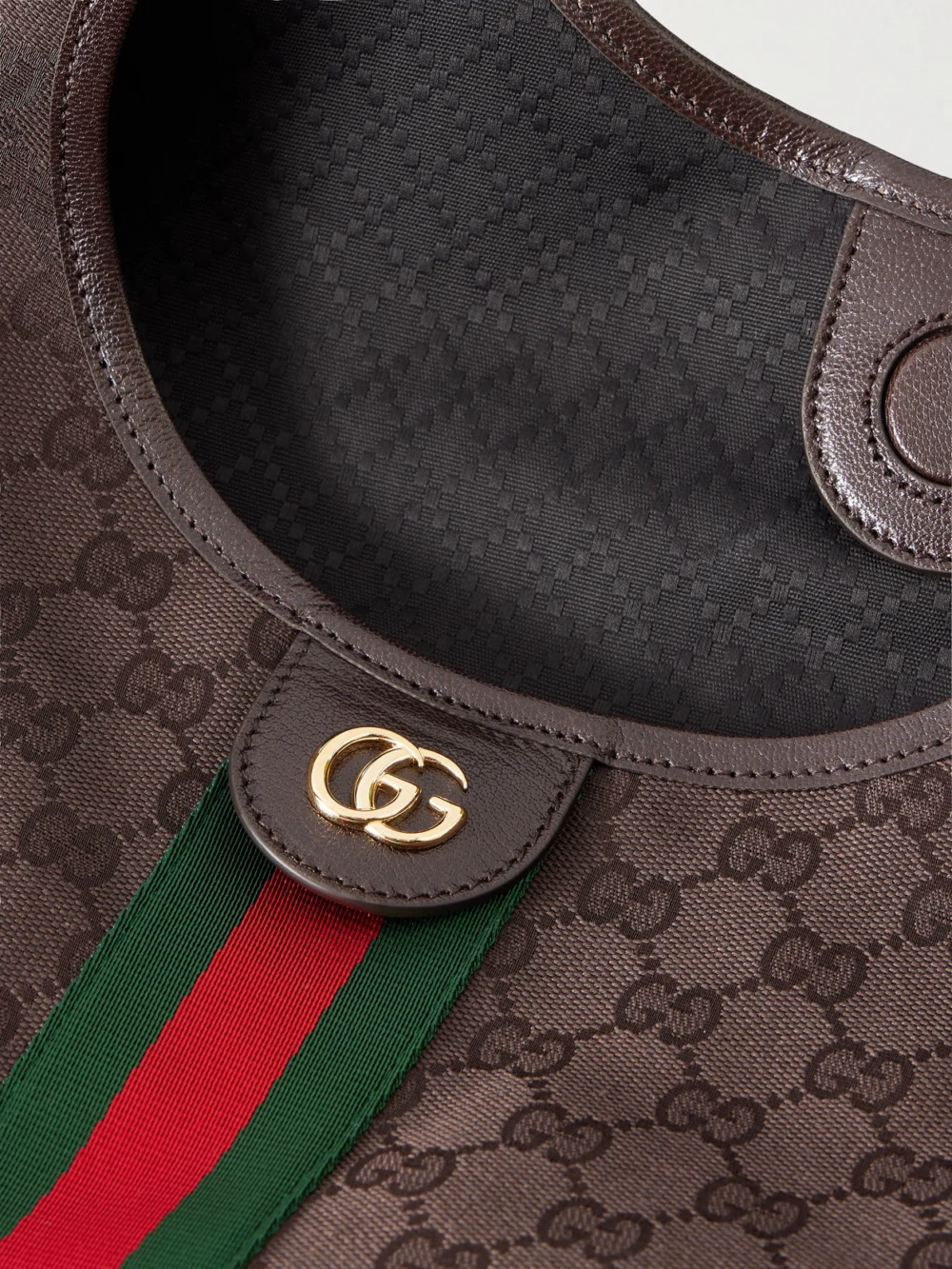 Close-up detail of the Gucci Giglio Leather-trimmed Canvas-jacquard Tote