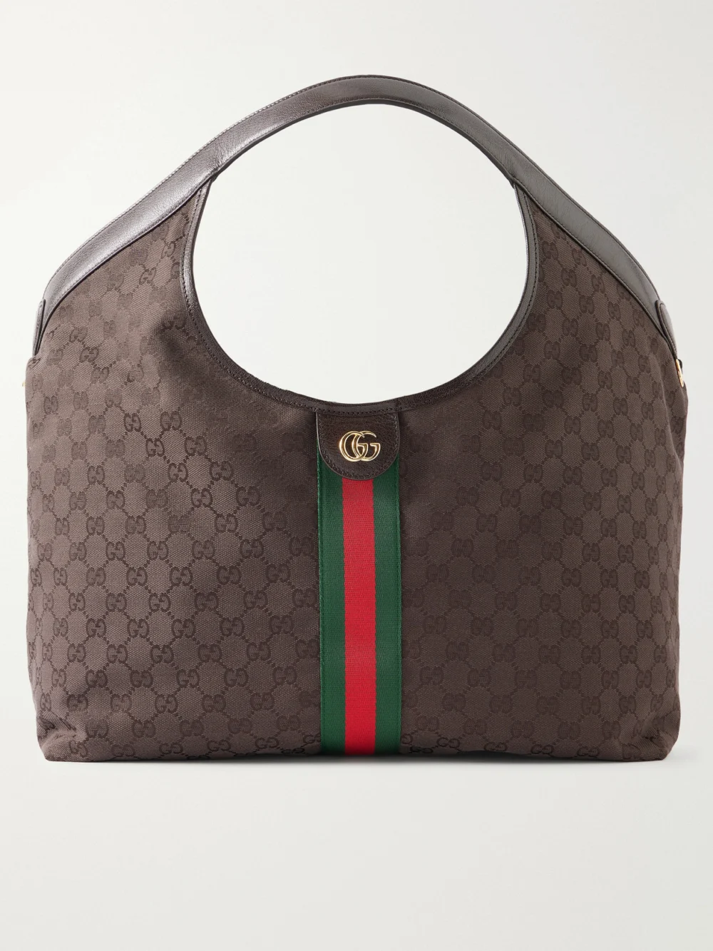 Gucci Giglio Leather-trimmed Canvas-jacquard Tote in dark brown