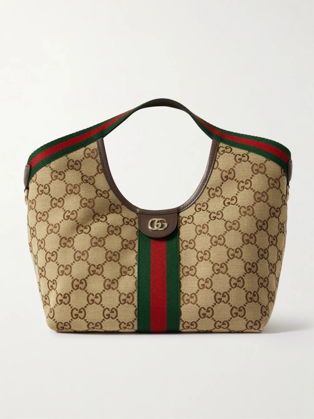 Gucci Giglio Small Leather-trimmed Canvas-jacquard Tote in beige
