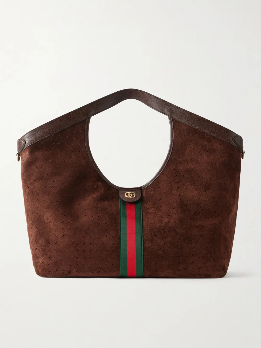 Gucci Giglio Web-trimmed Suede Tote in brown
