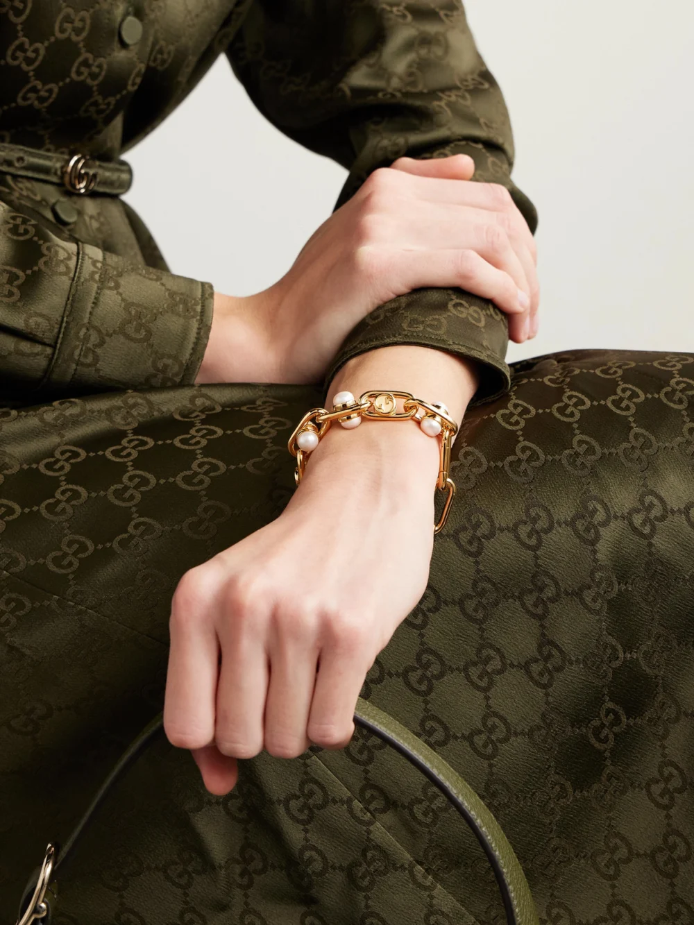 Gucci Gold-tone Pearl-like Bracelet, styled view