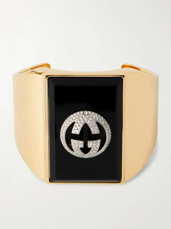 Gucci Gold-tone Zircon and Enamel Bangle