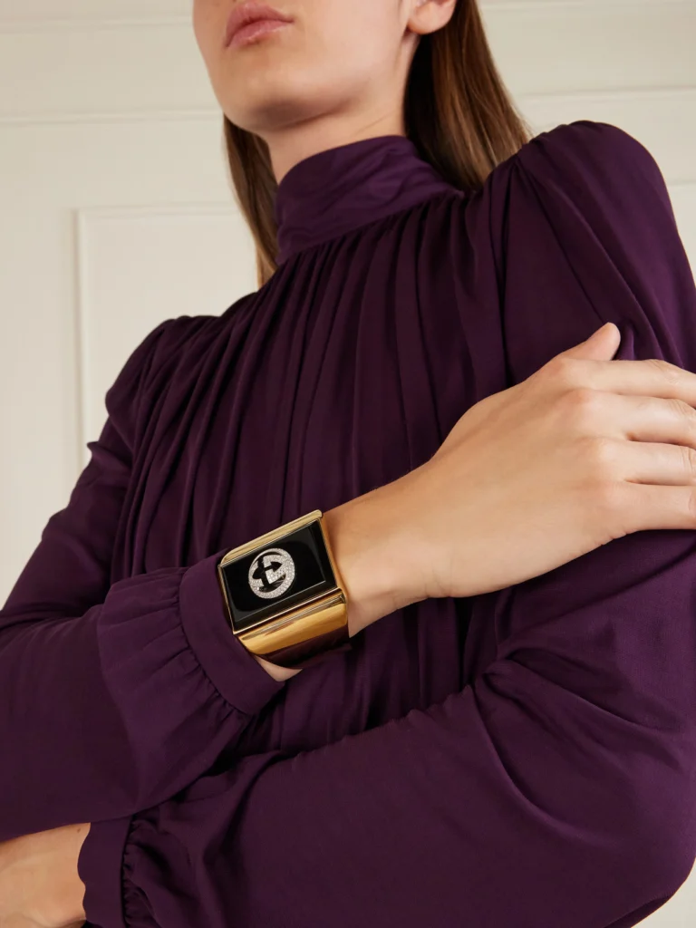 Gucci Gold-tone Zircon and Enamel Bangle