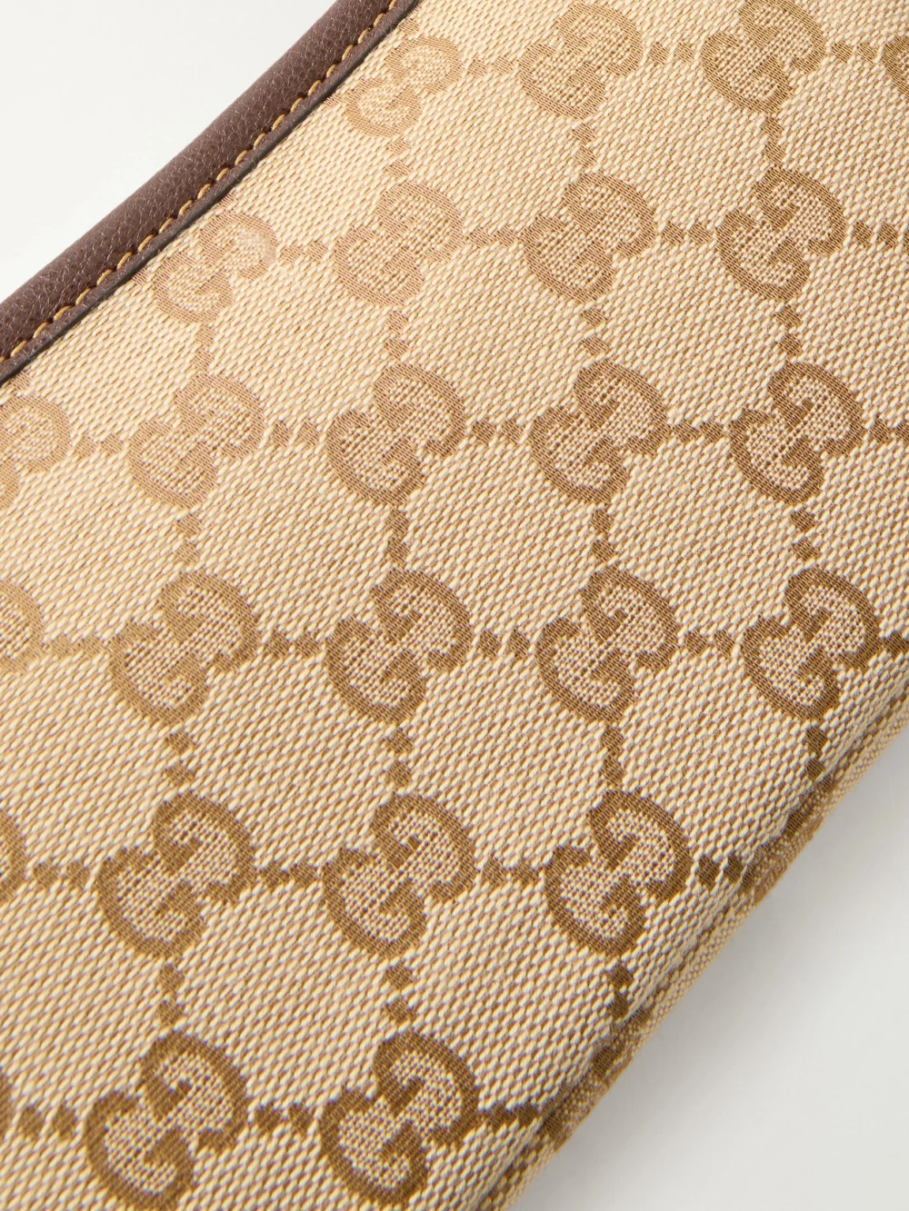 Close-up detail of the Gucci Gossip Mini Leather-trimmed Coated Canvas-jacquard Shoulder Bag