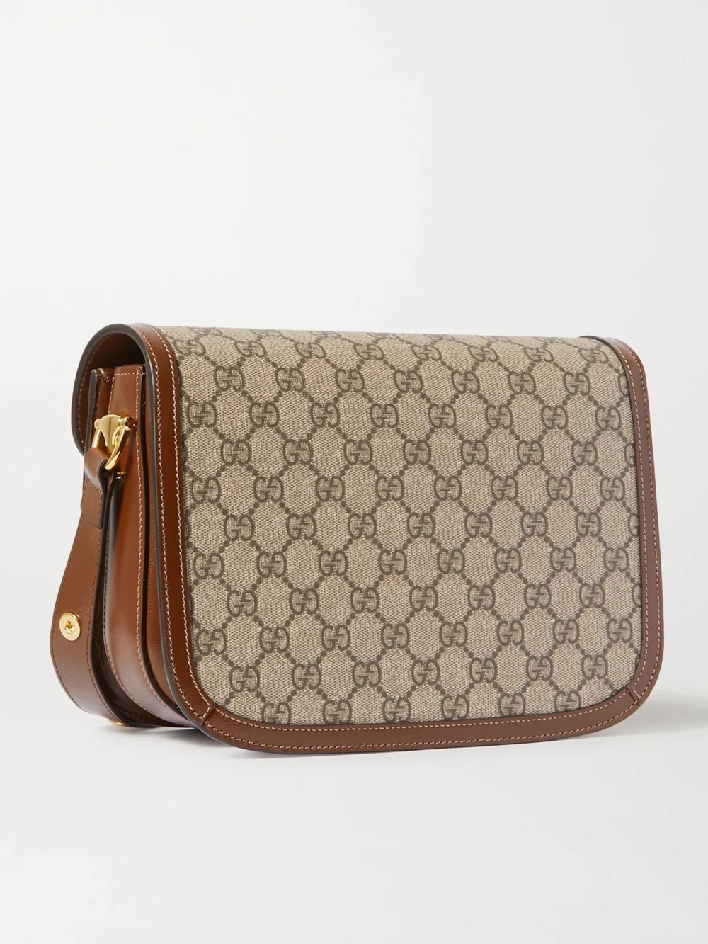 Back view of the Gucci Horsebit 1955 Leather-trimmed Coated Canvas-jacquard Shoulder Bag