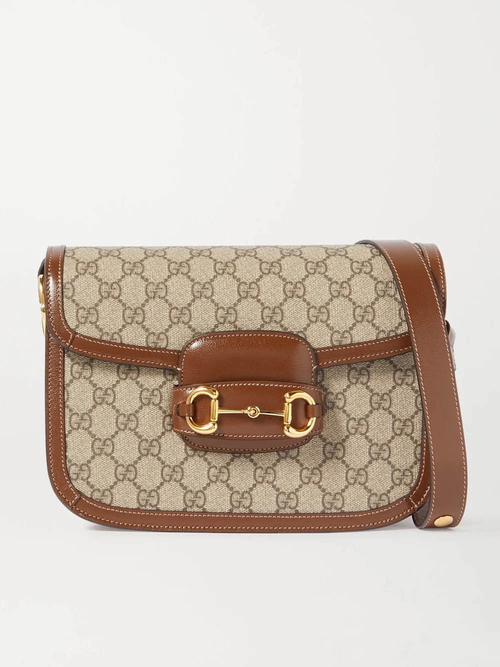 Gucci Horsebit 1955 Leather-trimmed Coated Canvas-jacquard Shoulder Bag in brown