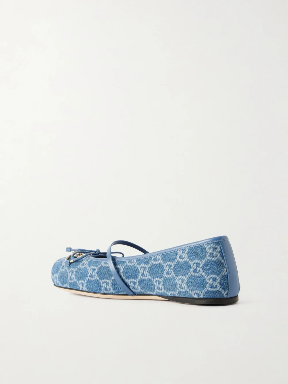 Back view of the Gucci Horsebit Ballerina Leather-trimmed Denim Flats