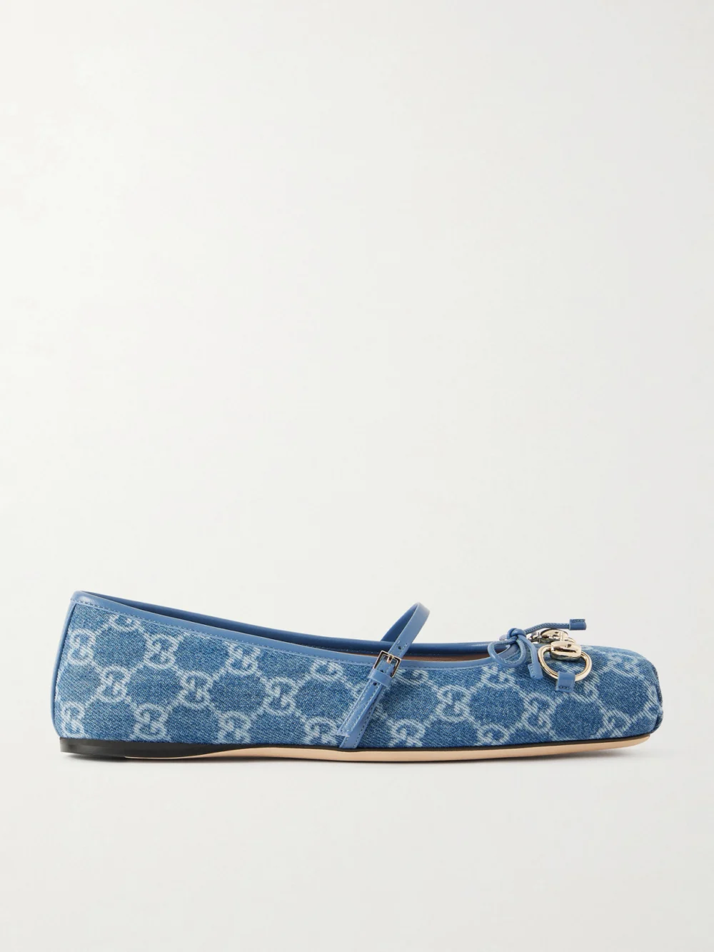 Gucci Horsebit Ballerina Leather-trimmed Denim Flats in blue