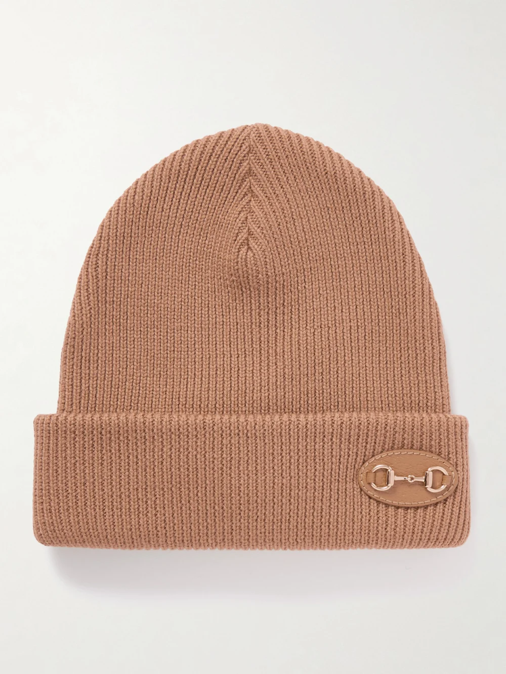 Gucci Horsebit-detailed Appliquéd Ribbed Wool Beanie in beige
