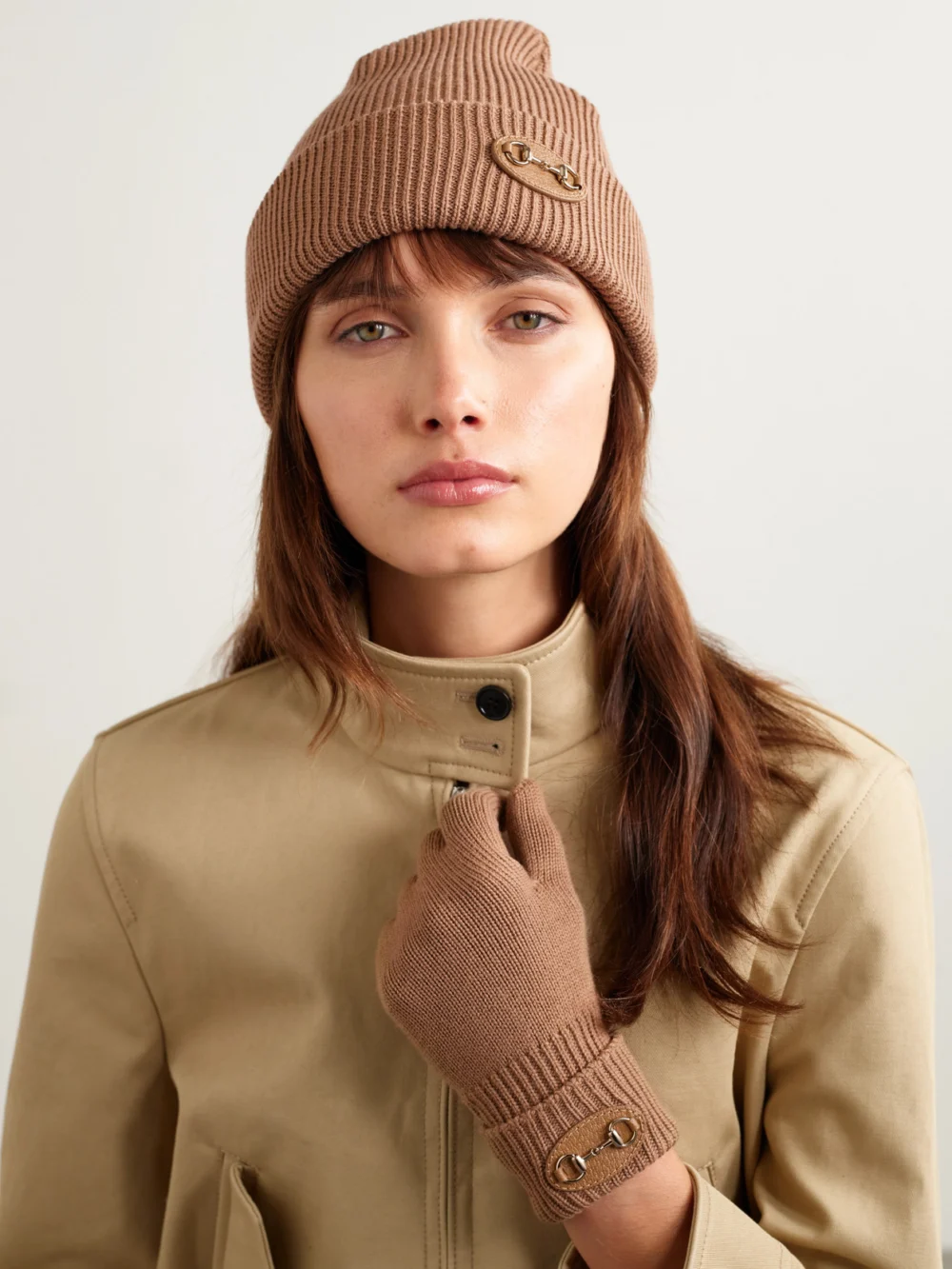 Gucci Horsebit-detailed Appliquéd Ribbed Wool Beanie, styled view