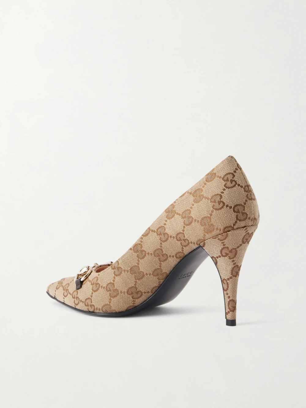 Back view of the Gucci Horsebit-detailed Canvas-jacquard Pumps