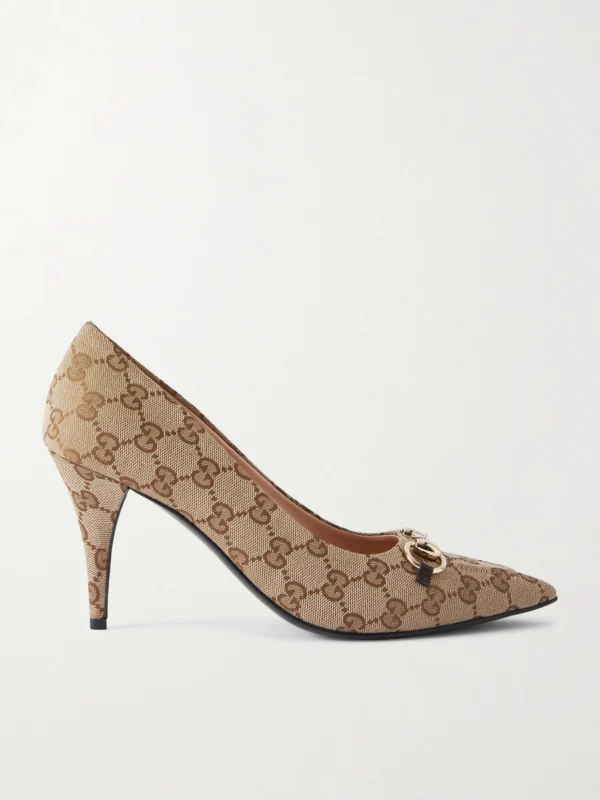 Gucci Horsebit-detailed Canvas-jacquard Pumps