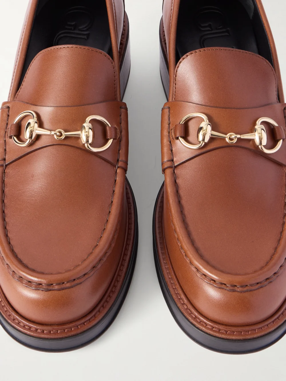 Close-up detail of the Gucci Horsebit-detailed Leather Loafers