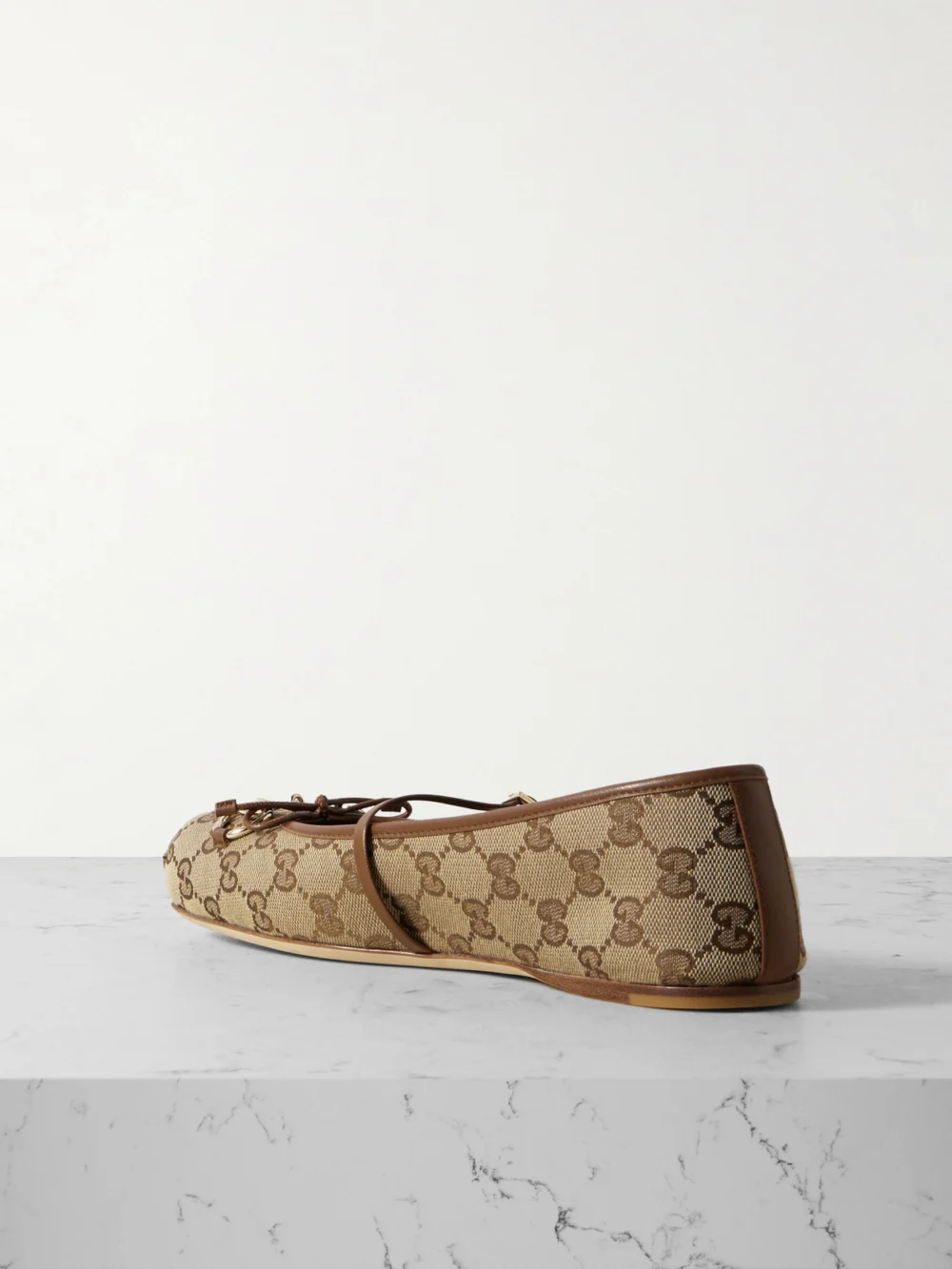 Back view of the Gucci Horsebit-detailed Leather-trimmed Canvas-jacquard Ballet Flat