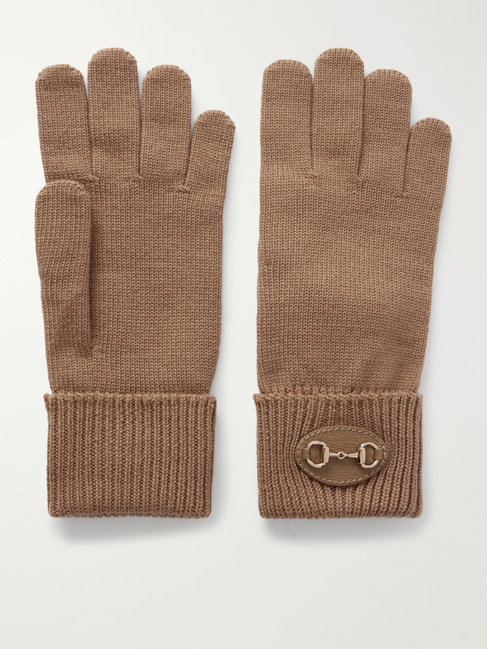 Gucci Horsebit-detailed Leather-trimmed Wool Gloves in beige