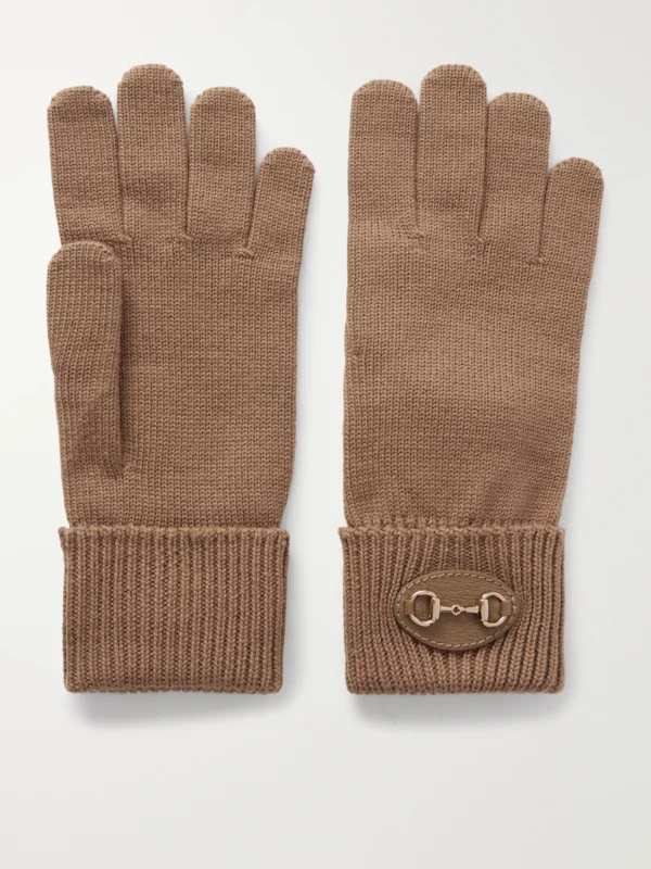 Gucci Horsebit-detailed Leather-trimmed Wool Gloves
