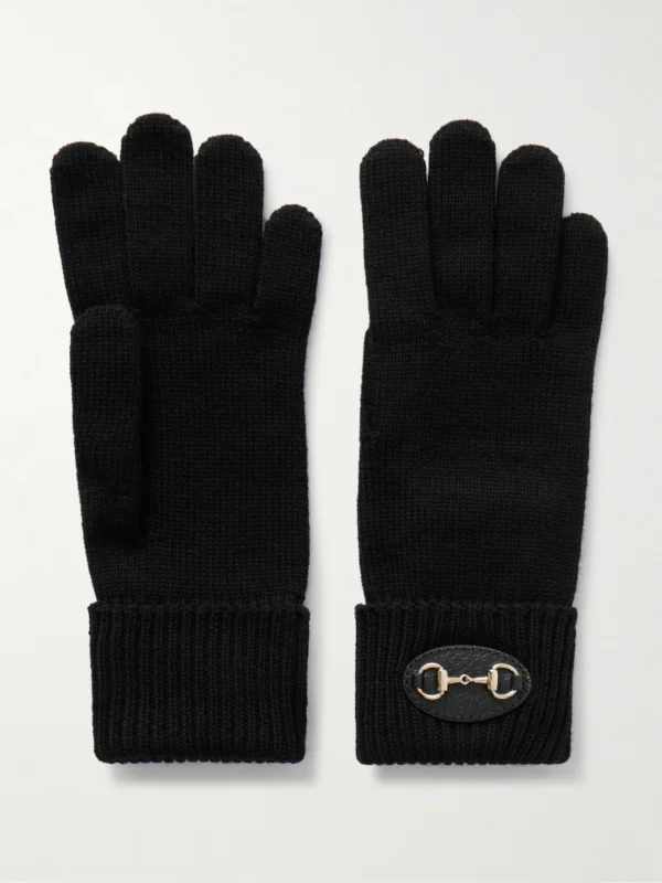 Gucci Horsebit-detailed Leather-trimmed Wool Gloves