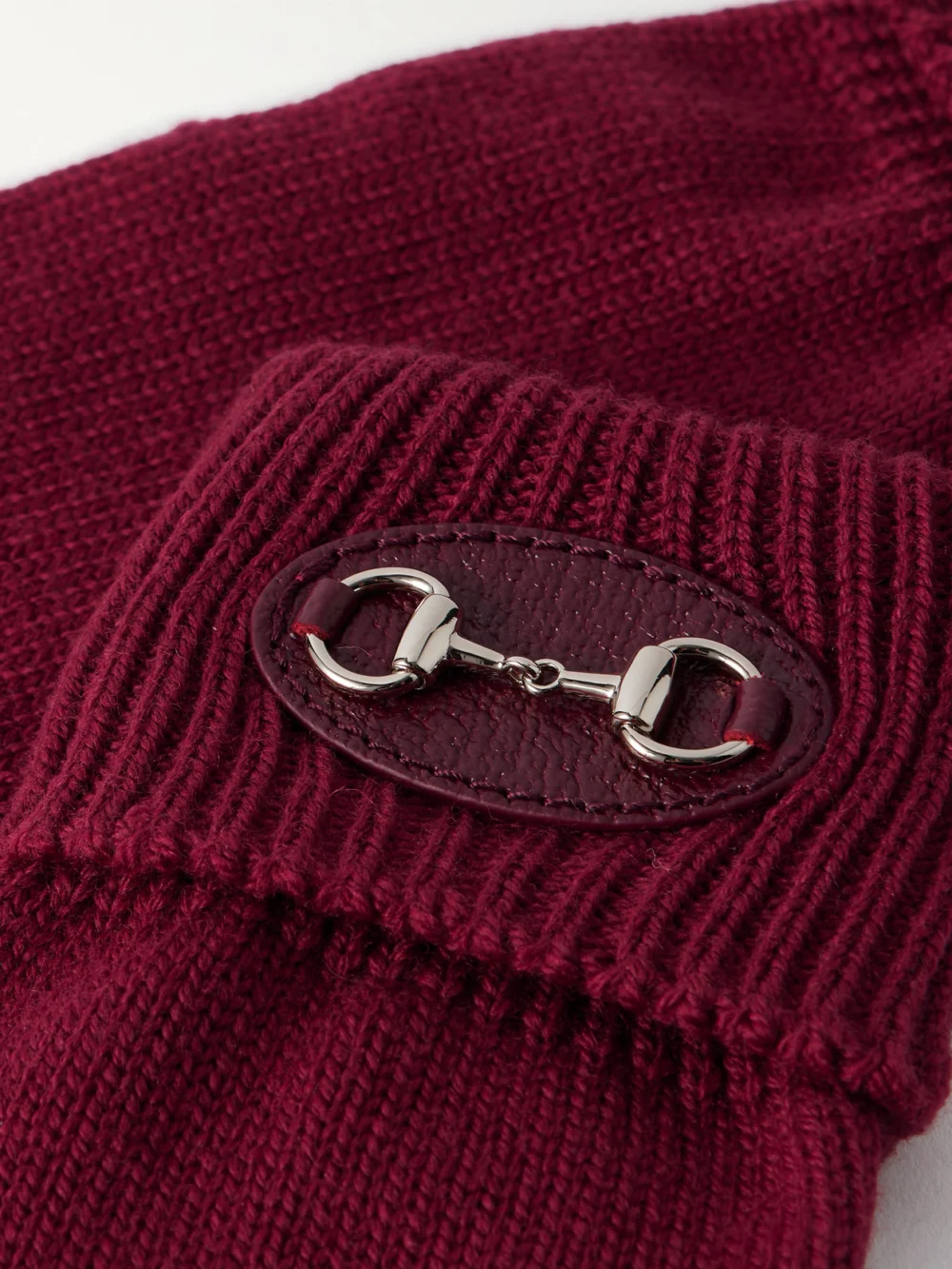Close-up detail of the Gucci Horsebit-detailed Leather-trimmed Wool Gloves