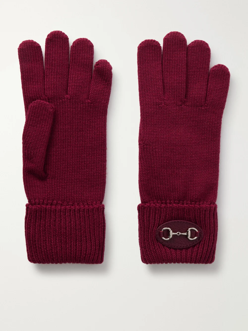Gucci Horsebit-detailed Leather-trimmed Wool Gloves in burgundy