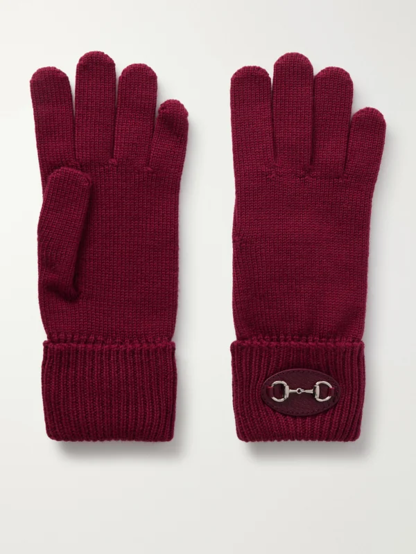 Gucci Horsebit-detailed Leather-trimmed Wool Gloves