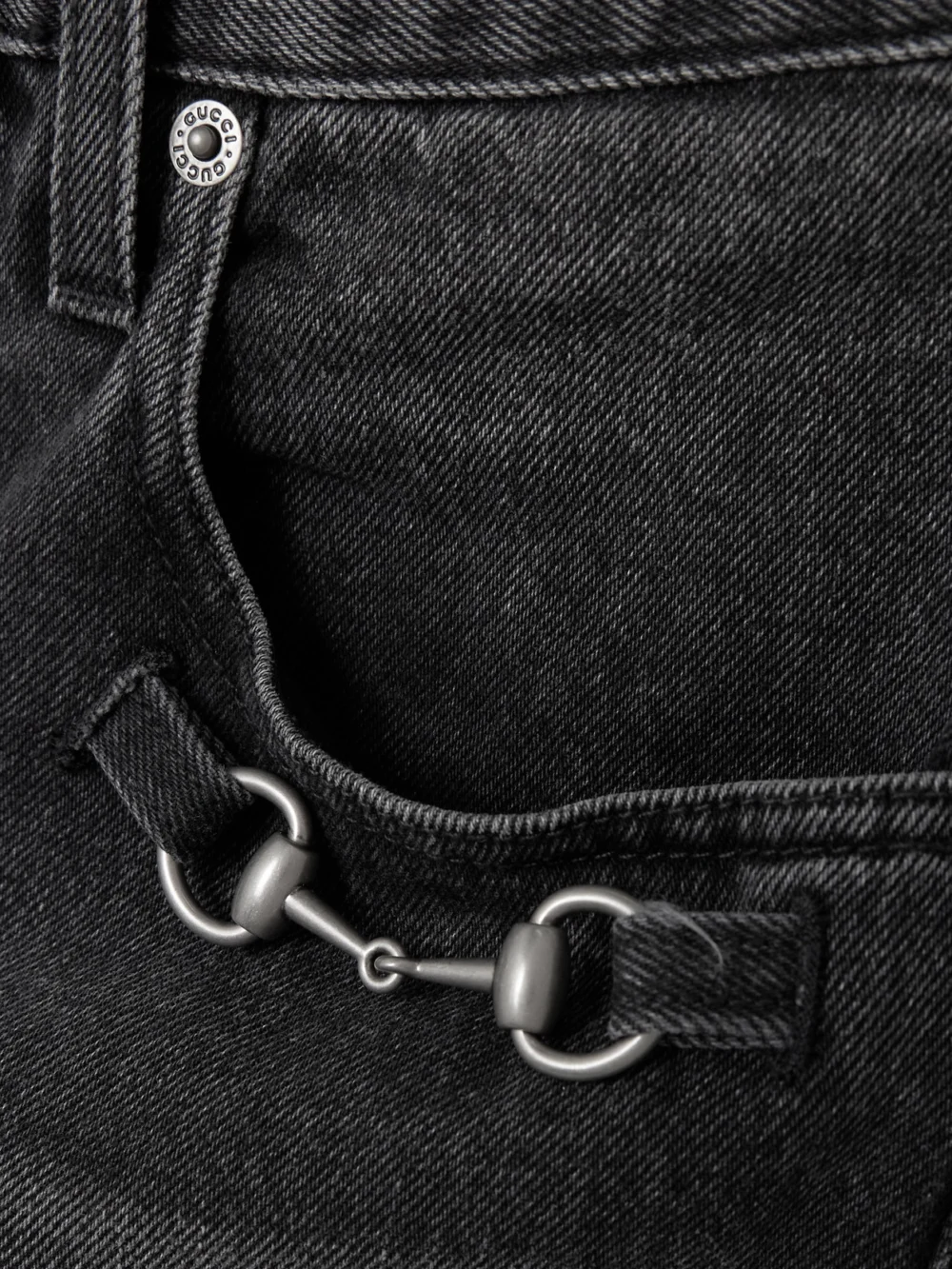 Close-up detail of the Gucci Horsebit-detailed Low-rise Bootcut Jeans