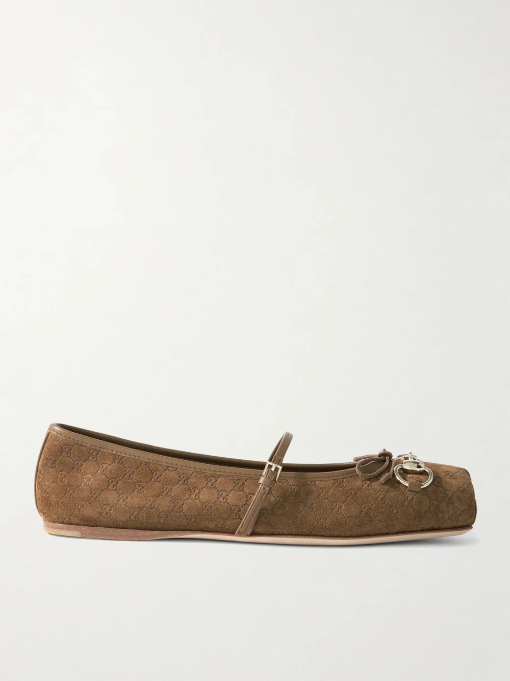 Gucci Horsebit-detailed Suede Ballet Flats in brown