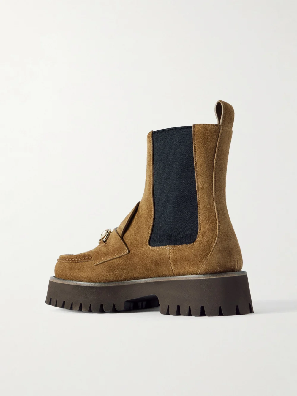 Back view of the Gucci Horsebit-detailed Suede Chelsea Boots