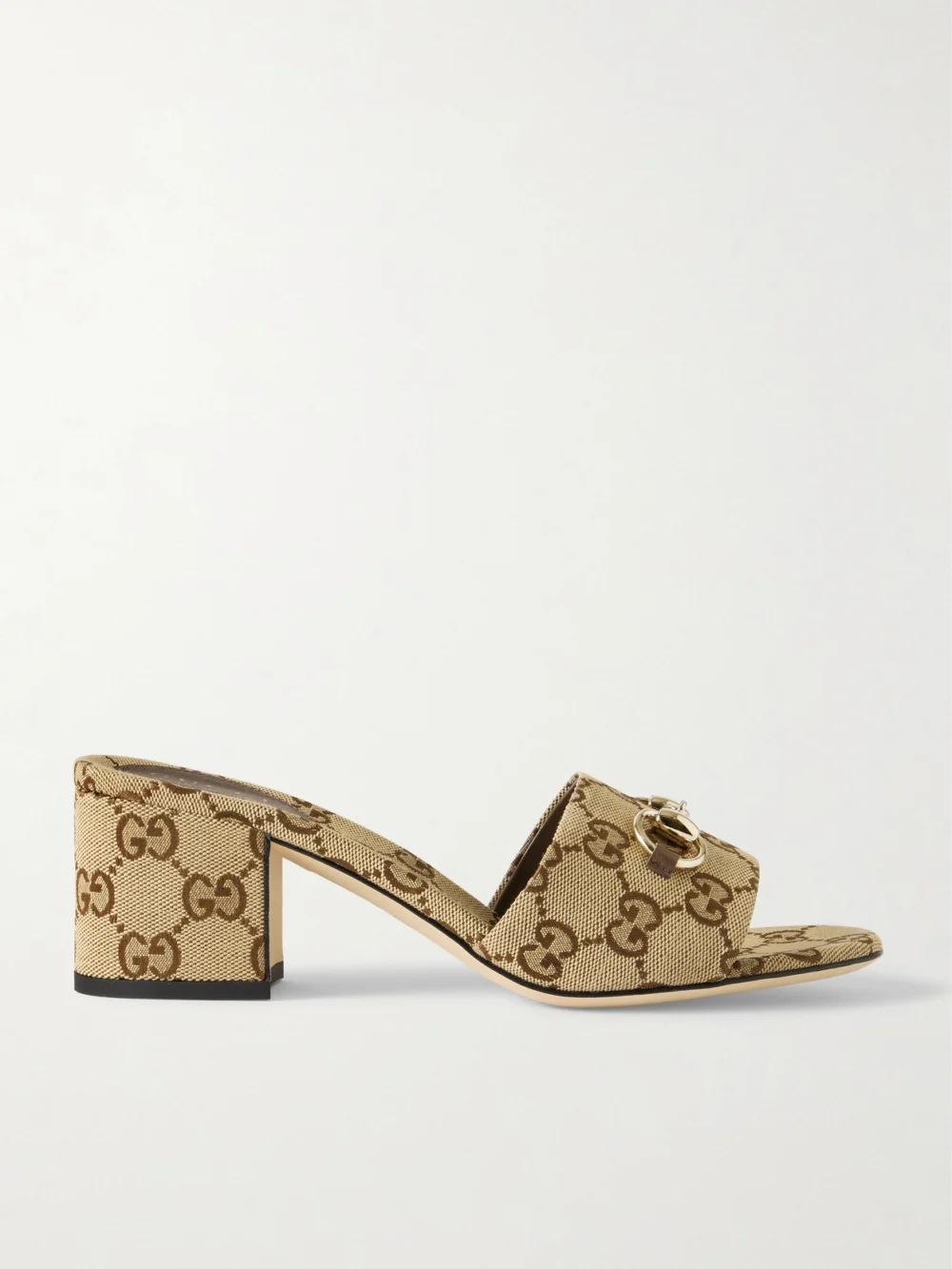 Gucci Horsebit-embellished Canvas-jacquard Mules in light brown