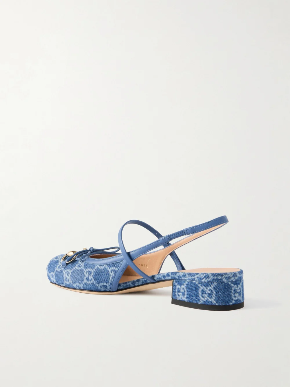Back view of the Gucci Horsebit-embellished Denim-jacquard Slingback Sandals
