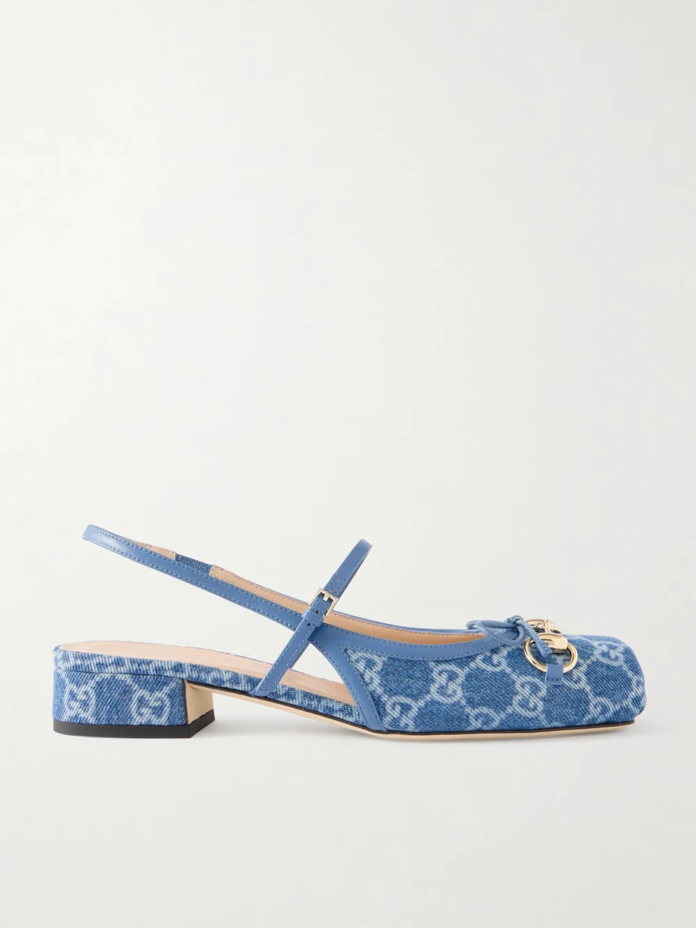 Gucci Horsebit-embellished Denim-jacquard Slingback Sandals in blue