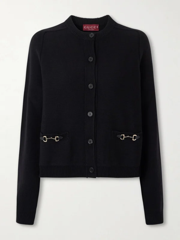 Gucci Horsebit-embellished Leather-trimmed Wool and Cashmere-blend Cardigan