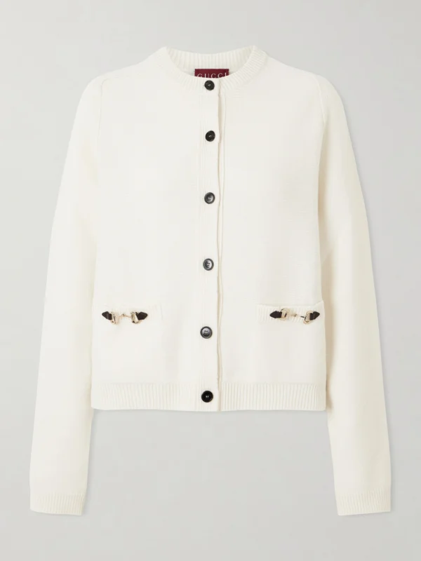 Gucci Horsebit-embellished Leather-trimmed Wool and Cashmere-blend Cardigan