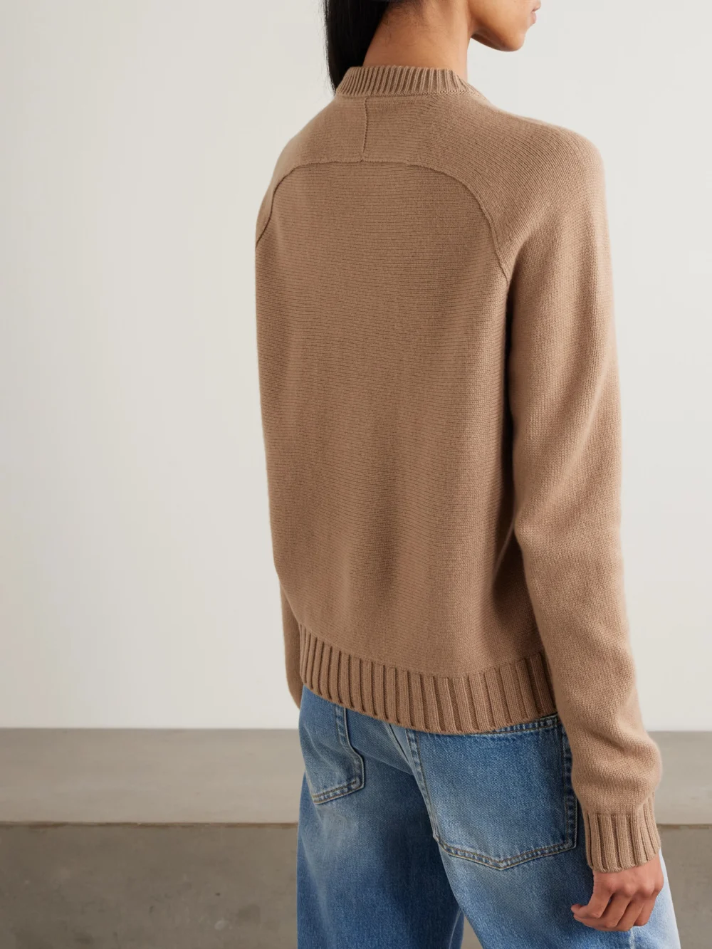 Back view of the Gucci Horsebit-embellished Leather-trimmed Wool and Cashmere-blend Sweater