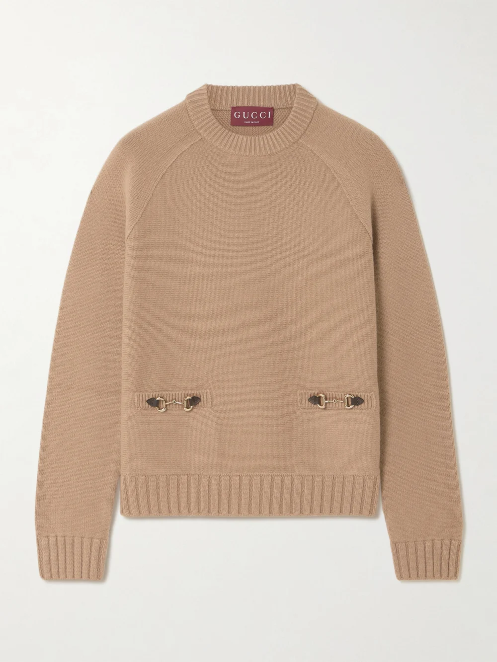 Gucci Horsebit-embellished Leather-trimmed Wool and Cashmere-blend Sweater in brown