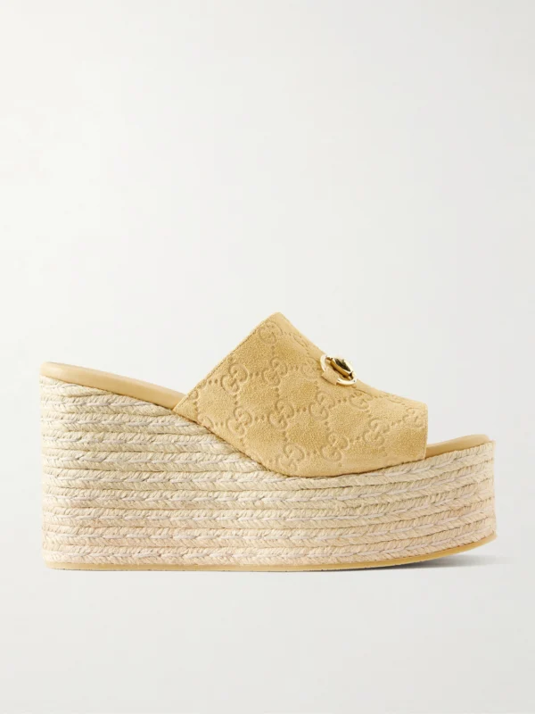 Gucci Horsebit-embellished Logo-debossed Suede Espadrilles Wedges Mules