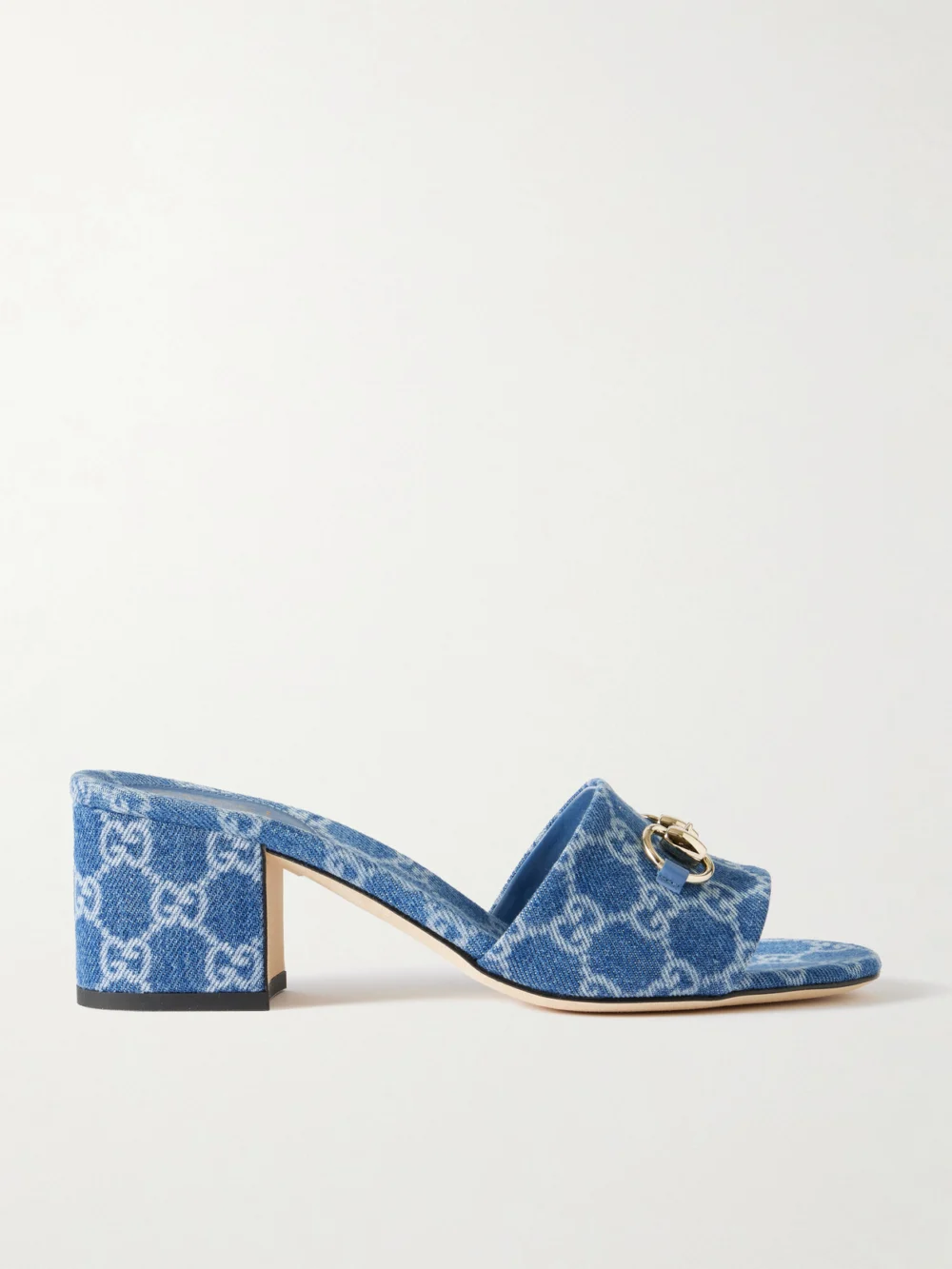 Gucci Horsebit-embellished Logo-print Denim Mules in blue