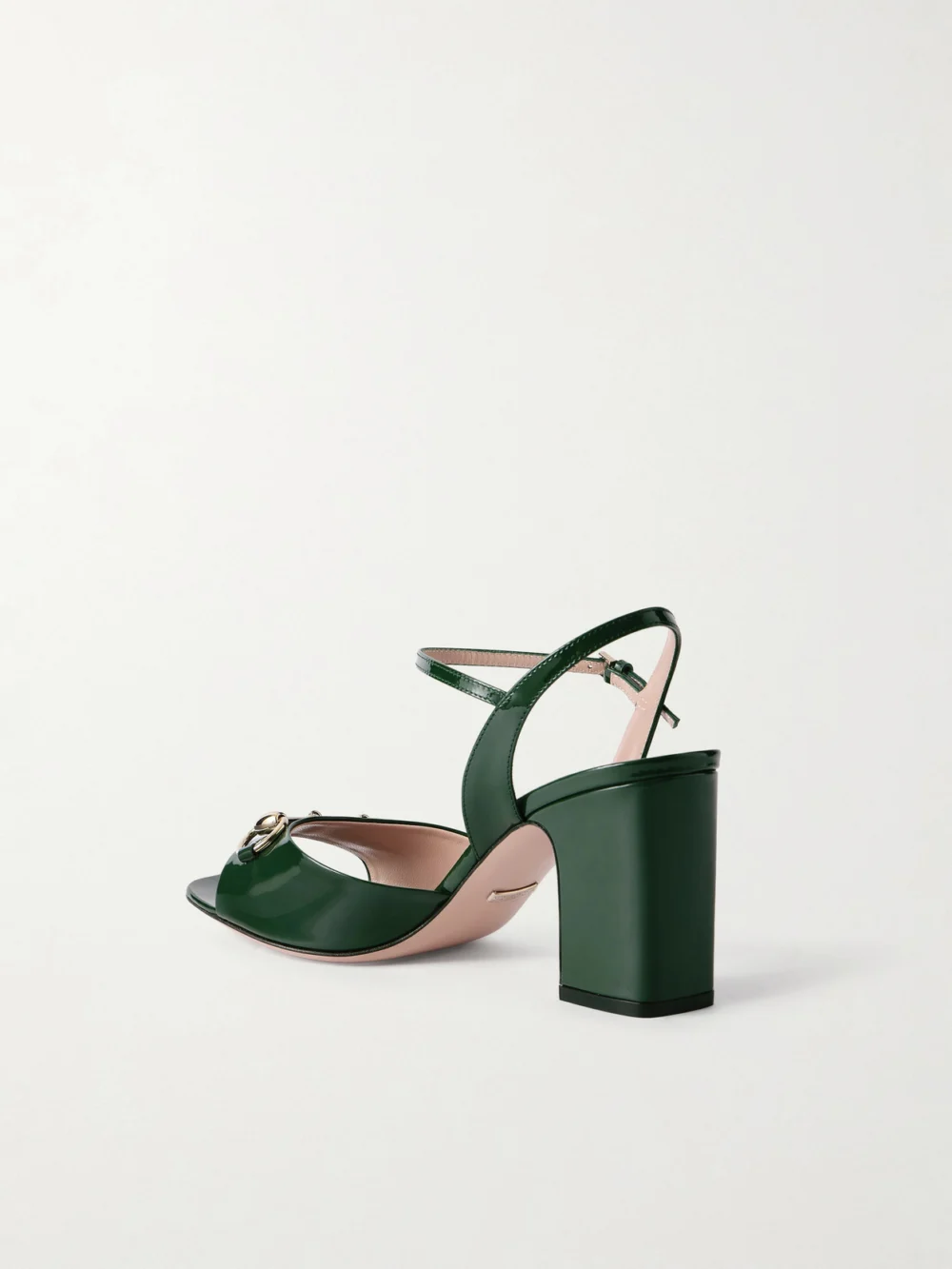 Back view of the Gucci Horsebit-embellished Patent-leather Sandals