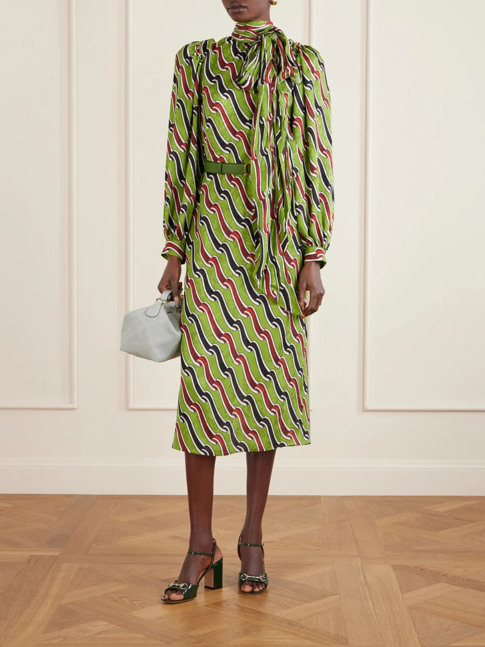 Gucci Horsebit-embellished Patent-leather Sandals, styled view