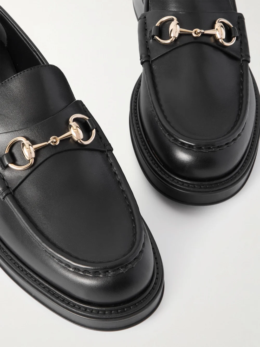Close-up detail of the Gucci Horsebit Leather Loafers