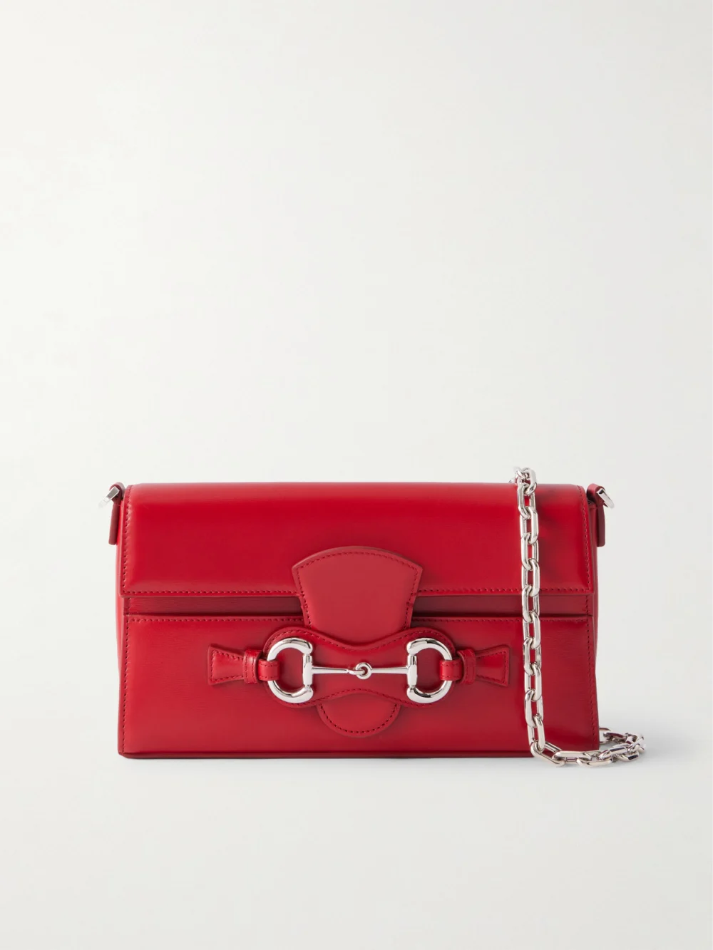 Gucci Horsebit Ristretto Embellished Leather Shoulder Bag in red