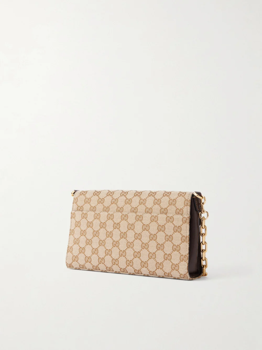 Back view of the Gucci Horsebit Ristretto Leather-trimmed Canvas-jacquard Shoulder Bag